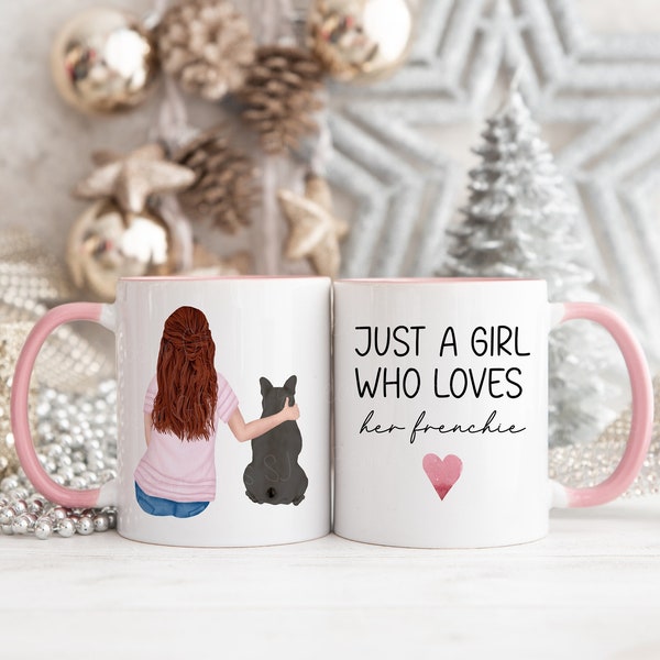 Gepersonaliseerde Frenchie Love Mug, Just A Girl Who Loves Her Frenchie Mug, Frenchie Lover Gift, Cadeau voor hondenliefhebber, Stocking Filler