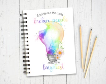 Self Care Mental Health Journal Notebook, Mental Wellness Lined Page Notebook A5, Anxiety Rainbow Notebook, Wellbeing Journal