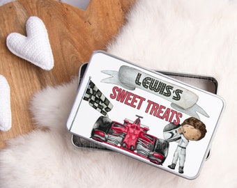 Personalised  Racing Car Formula 1 Treat Tin , Personalised NASCAR Gift , Sweet Storage Tin, Car Racing Little Boy Sweet Tin, Storage Tin