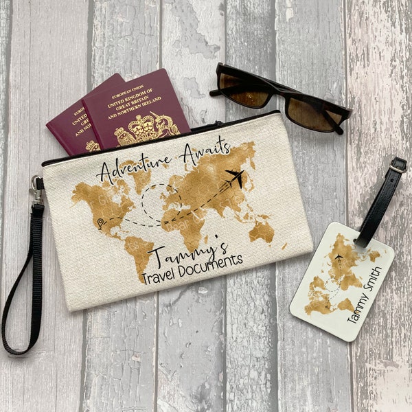 Personalised Passport Holder, Travel Documents Pouch, Family Holiday Documents Holder, Travel Accessory, Luggage Tag