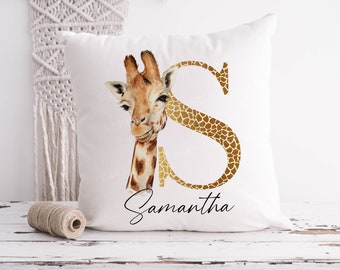 Coussin girafe personnalisé, cadeau girafe, cadeau girafe personnalisé, coussin initial, cadeau safari, cadeau d’anniversaire, cadeau pour elle