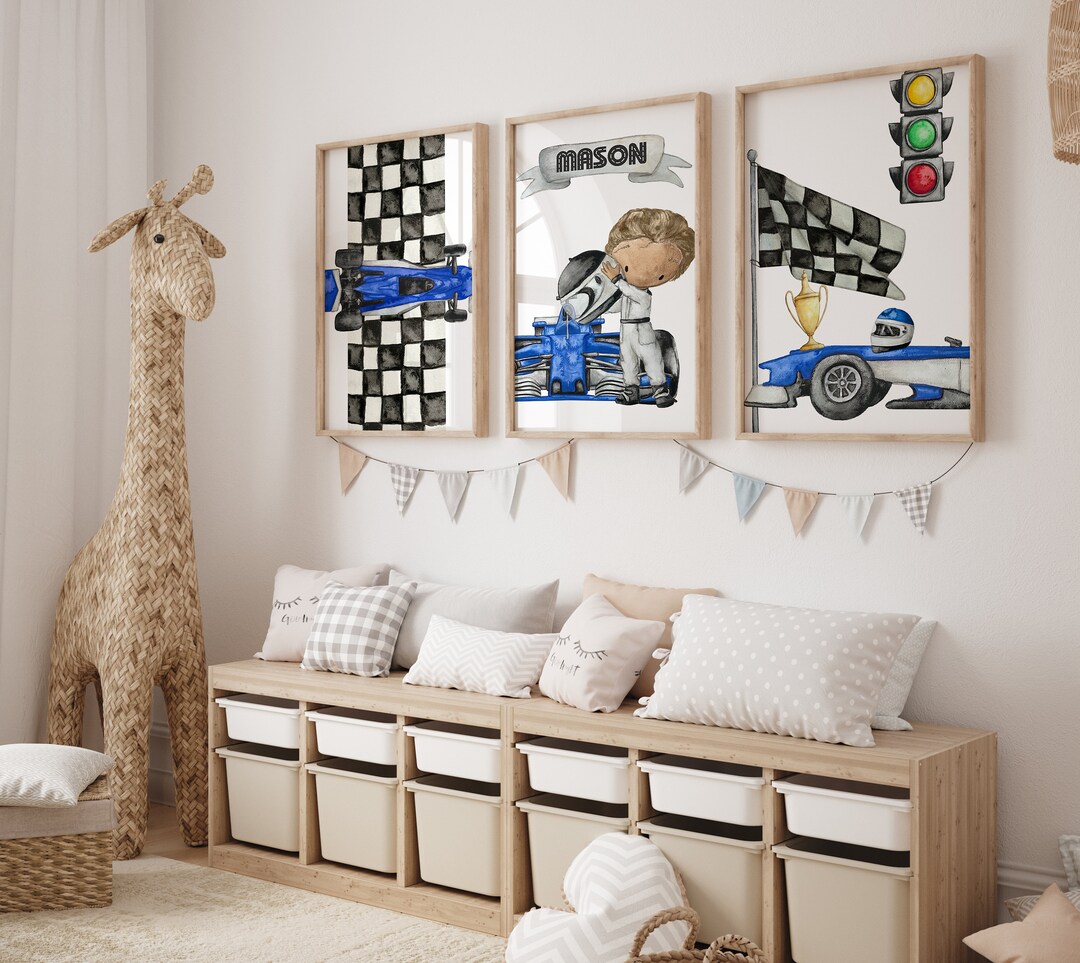Race Car Room Decor For Boys - 6 Piece Wooden Monster Truck Wall Plaques With Inspirational Quotes, Kids Bedroom Playroom Classroom Decoration