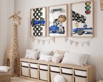Personalised Racing Car Wall Print, Boys Bedroom Wall Art, Boys Nursery Decor, Formula 1 NASCAR Nursery Bedroom Decor, Car Wall Art