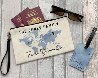 Personalised Passport Holder, Travel Documents Pouch, Family Holiday Documents Holder, Travel Accessory, Luggage Tag