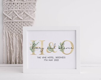 Personalised Wedding Print With Names And Initials , Gift For Married Couple , Wedding Gift Husband Wife , Mr and Mrs Gift , Newlywed Gift