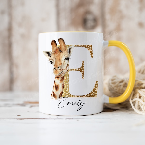 Mug girafe, tasse girafe personnalisée, cadeau girafe, tasse café girafe, tasse initiale, cadeau d’anniversaire, cadeau pour elle