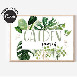 Jungle Custom Nursery Name Template, INSTANT DOWNLOAD, Nursery Editable Template, Baby Name Wall Art, Digital Download, Canva, Printable
