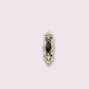 Vintage Silver Toned With Black Stone Victorian Style 1 3/4 Inch Brooch