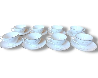 Noritake China Pasadena 6311 Dinnerware Set of 8 Tea Cups and Saucers