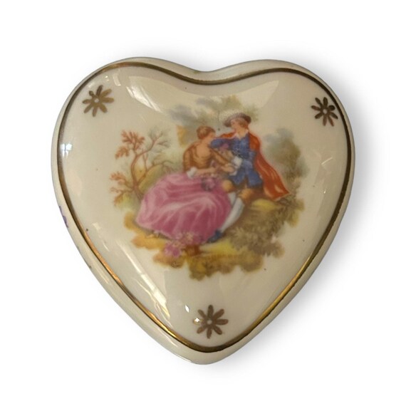 Vintage Limoges heart-shaped porcelain trinket box