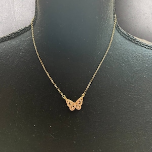 925 Gold Toned Butterfly Pendant Necklace
