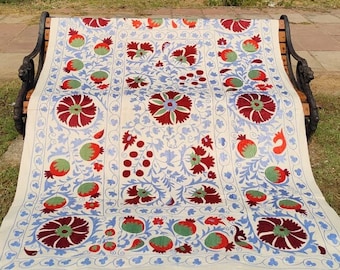 Uzbek Suzani throw, Suzani hand embroidery , Suzani Wall hanging & table cover, Suzani bedspread, handmade suzani, home decore