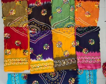 Rajasthani Phulkari Dupatta, Handborduurwerk Phulkari Dupatta met spiegelwerk, Indiase bruiloft dupatta, phulkari sjaal