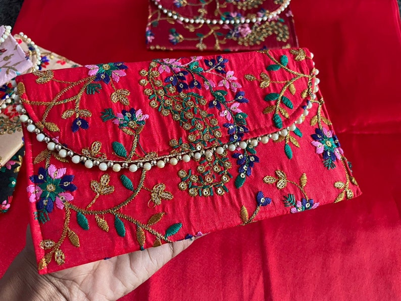 5 to 200 pieces embroidery Clutch Ethnic bridal Purse, Handmade Clutches Wedding Favor, Money & Mobile Pouch, Shagun Pouch, Return gifts image 3