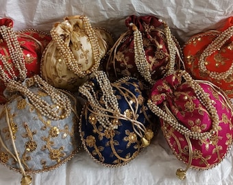 100 Piece mix lot Indian Handmade Embroidery  Women's Clutch Purse  Pouch Drawstring Bag  Wedding Favor Return  Gifts for Guests