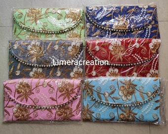 5 to 200 pieces embroidery Clutch Ethnic bridal Purse, Handmade Clutches Wedding Favor, Money & Mobile Pouch, Shagun Pouch, Return gifts