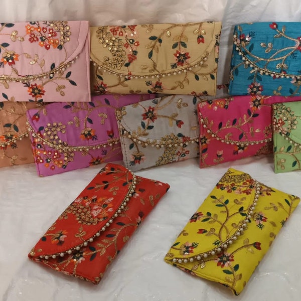 5 to 200 pieces embroidery Clutch Ethnic bridal Purse, Handmade Clutches Wedding Favor, Money & Mobile Pouch, Shagun Pouch, Return gifts