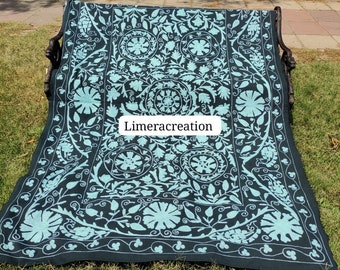 Suzani Bedsheet Handmade Embroidery  ,Bed Decor Suzani Bed Cover,Indian Luxury Blanket, Quilts ,Cotton Bed Cove