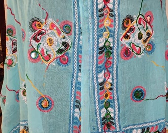 Cotton Phulkari Dupatta, Hand Embroidery Phulkari Dupatta with Mirror Work, indian wedding dupatta, phulkari scarf