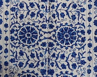 Blue Colour Handmade Embroidery Suzani Bedsheet ,Bed Decor Suzani Bed Cover,Indian Luxury Blanket, Quilts ,Cotton Bed Cove
