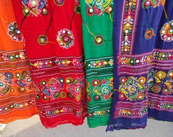 100 Pc Handmade Cotton Phulkari Dupatta, Mirror Work Scarf, Indian Wedding Shawl