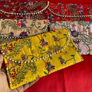 5 to 200 pieces embroidery Clutch Ethnic bridal Purse, Handmade Clutches Wedding Favor, Money & Mobile Pouch, Shagun Pouch, Return gifts image 1