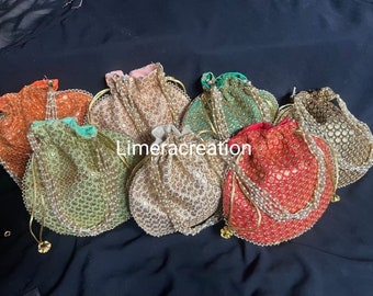 Lot of 150 Piece mix lot Indian Handmade Embroidary  Women's Clutch  Potli Bag Pouch Drawstring Bag  Wedding Favor Return  Gifts for Guests