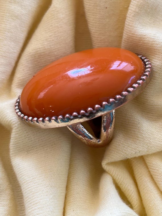 Big Orange Oval Statement Ring - image 3