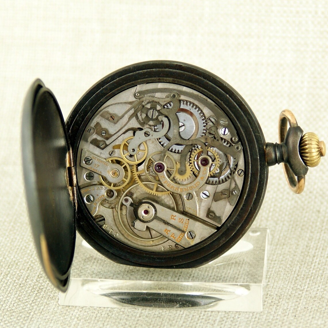 Working CHRONOGRAPH Z.Perrenoud Pocket Watch Art Deko Antique Men's no fusee duplex chronometer wristwatch complication repeater RAR, foto 2 di 5