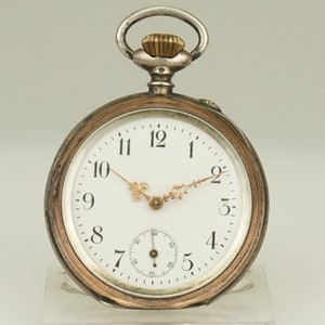 Montre de poche SUISSE en argent massif de travail montre-bracelet chronomètre duplex sans fusee montre-bracelet à répétition antique chronographe RAR