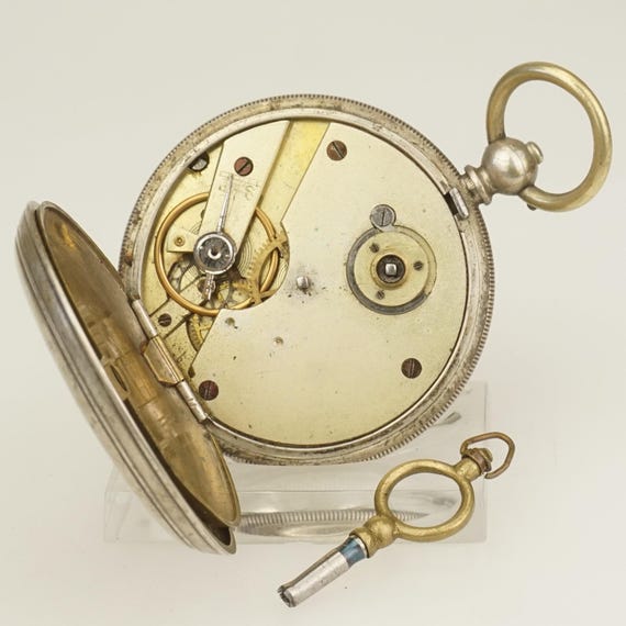 Working! 24-Hours Solid Silver key-wind Pocket Wa… - image 7