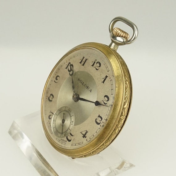 Working SOLORA Antique Pocket Watch Men's Mechani… - image 4