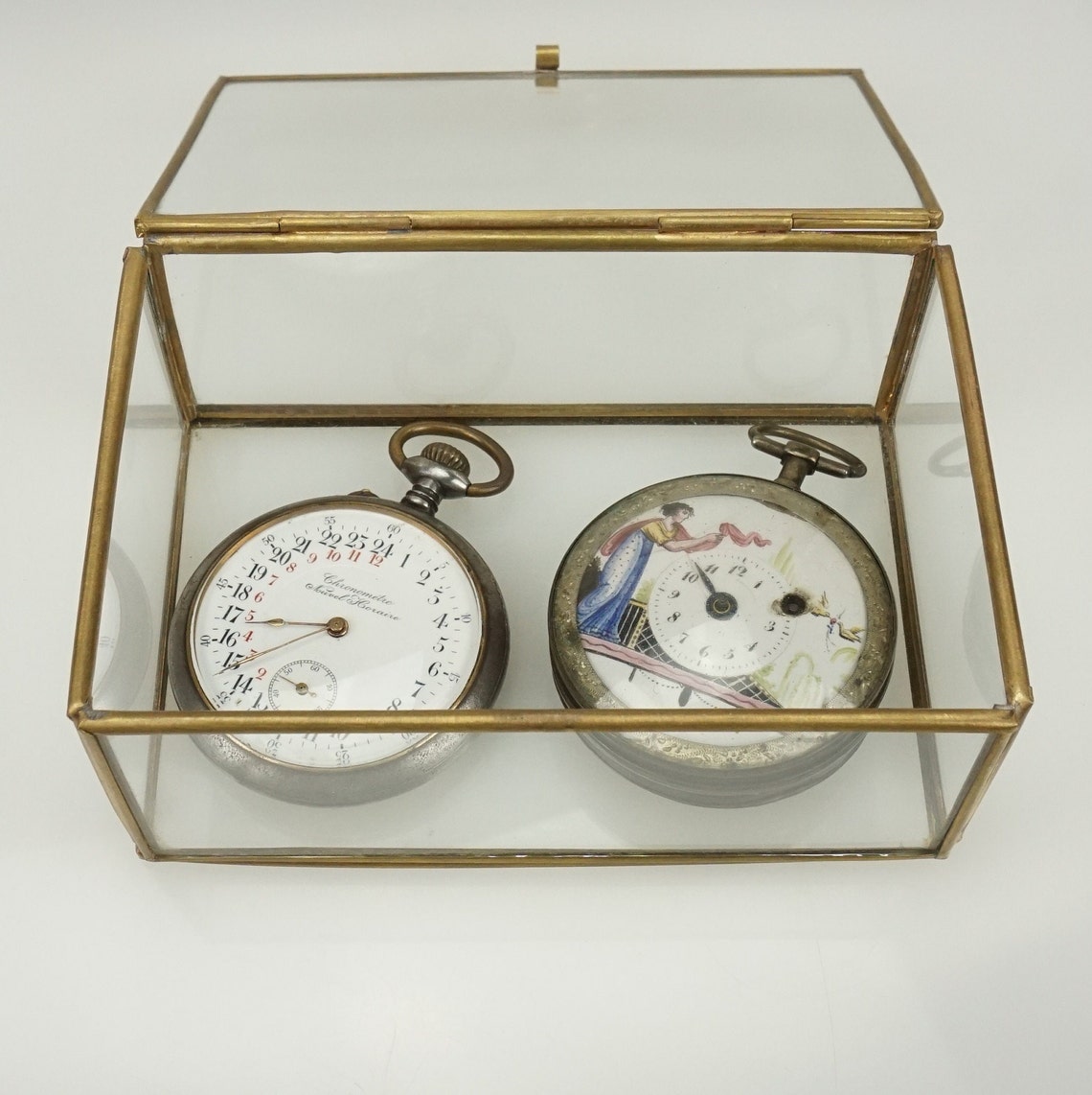 DISPLAY CASE Pocket Watch Silver Keywound Gold Vintage Antique Men's