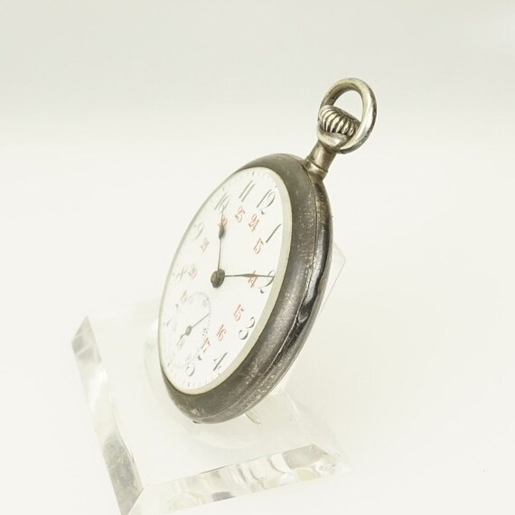 WORKING Pocket Watch Solid Silver Swiss Men's Mec… - image 4