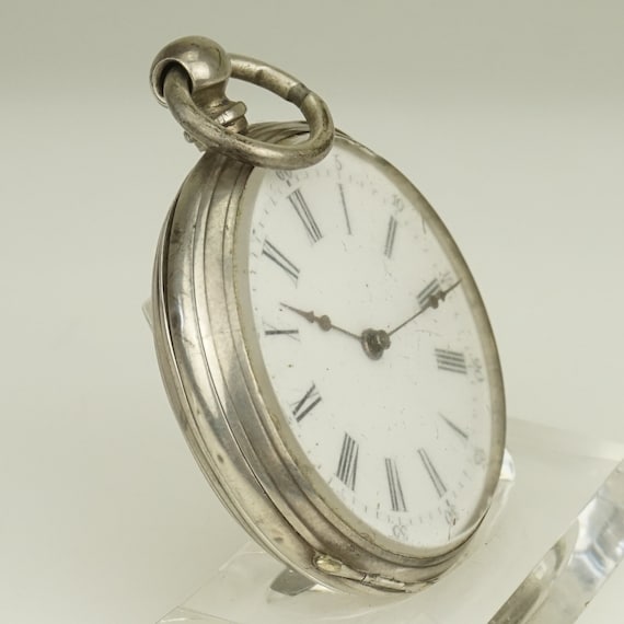 Working Solid Silver SWISS Pocket Watch Men's no … - image 4