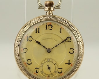 CRONOMETRO funzionante Oro pl. Orologio da tasca Swiss Made Orologio da polso da uomo con cronometro duplex senza fusibile, cronografo con ripetizione antico RAR