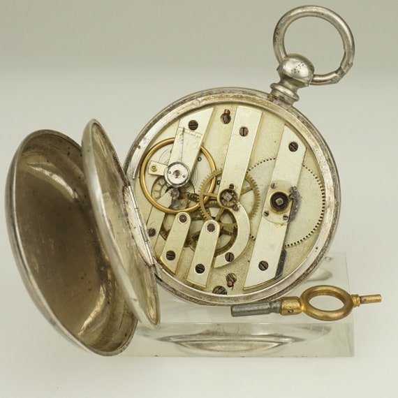 Working Solid Silver SWISS Pocket Watch Men's no … - image 8