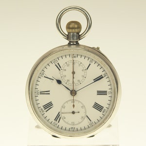 Werken CHRONOGRAAF Zakhorloge ZILVER Art Deko Antiek Heren Mechanische no fusee duplex chronometer polshorloge complicatie repeater RAR