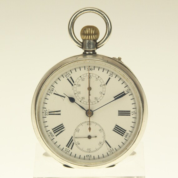 Working CHRONOGRAPH Pocket Watch SILVER Art Deko Antique Men's Mechanical no fusee duplex chronometer wristwatch complication repeater RAR