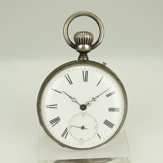 Working Solid Silver Pocket Watch Antique Men's n… - image 1