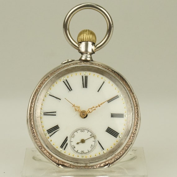 Working Solid Silver Swiss Made Pocket Watch Men'… - image 9