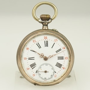 Montre de poche SUISSE en argent massif de travail montre-bracelet chronomètre duplex sans fusee montre-bracelet à répétition antique chronographe RAR