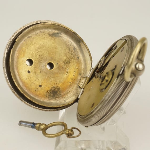 Working! 24-Hours Solid Silver key-wind Pocket Wa… - image 6