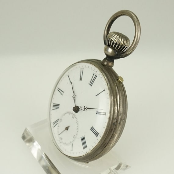 Working Solid Silver Pocket Watch Antique Men's n… - image 4
