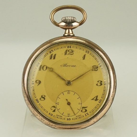 Working REVUE Solid Silver Swiss Made Pocket Watc… - image 10