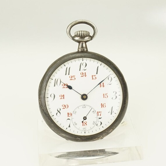 WORKING Pocket Watch Solid Silver Swiss Men's Mec… - image 8