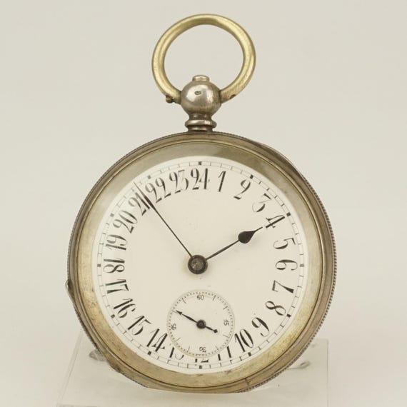 Working! 24-Hours Solid Silver key-wind Pocket Wa… - image 8