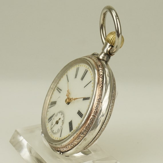 Working Solid Silver Swiss Made Pocket Watch Men'… - image 3