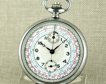Working CHRONOGRAPH Pocket Watch Art Deko Vintage Antique Men's Mechanical no fusee duplex chronometer wristwatch complication repeater