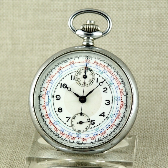 Working CHRONOGRAPH Pocket Watch Art Deko Vintage… - image 1